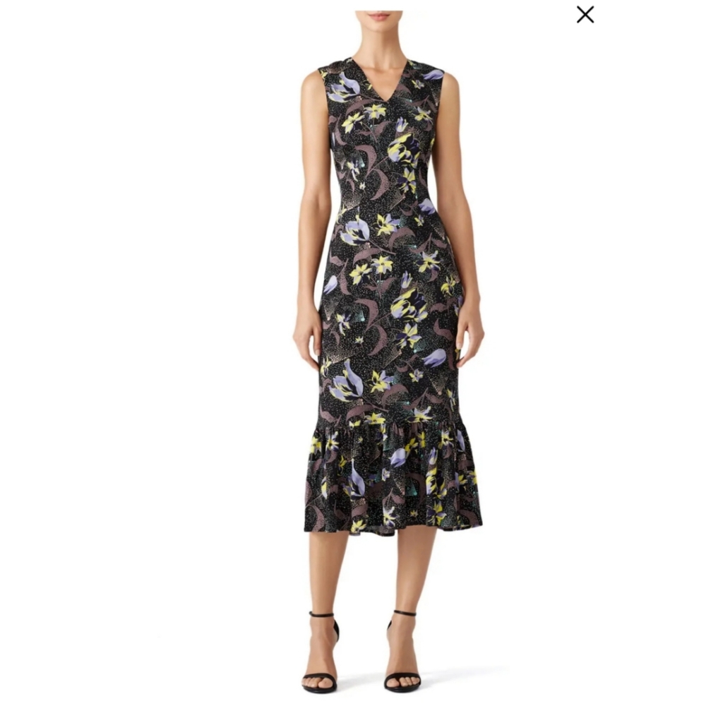 Suno Floral Ruffle Hem Sheath Dress, flutter hem